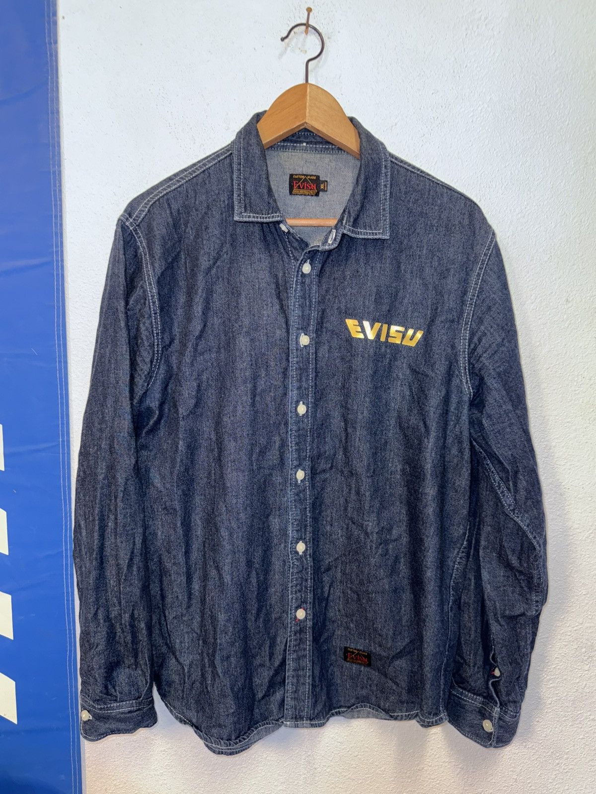 Evisu Vintage EVISU LONG SLEEVE JAPANESE DARK BLUE DENIM BUTTON UP Size US XL / EU 56 / 4 - 2 Thumbnail