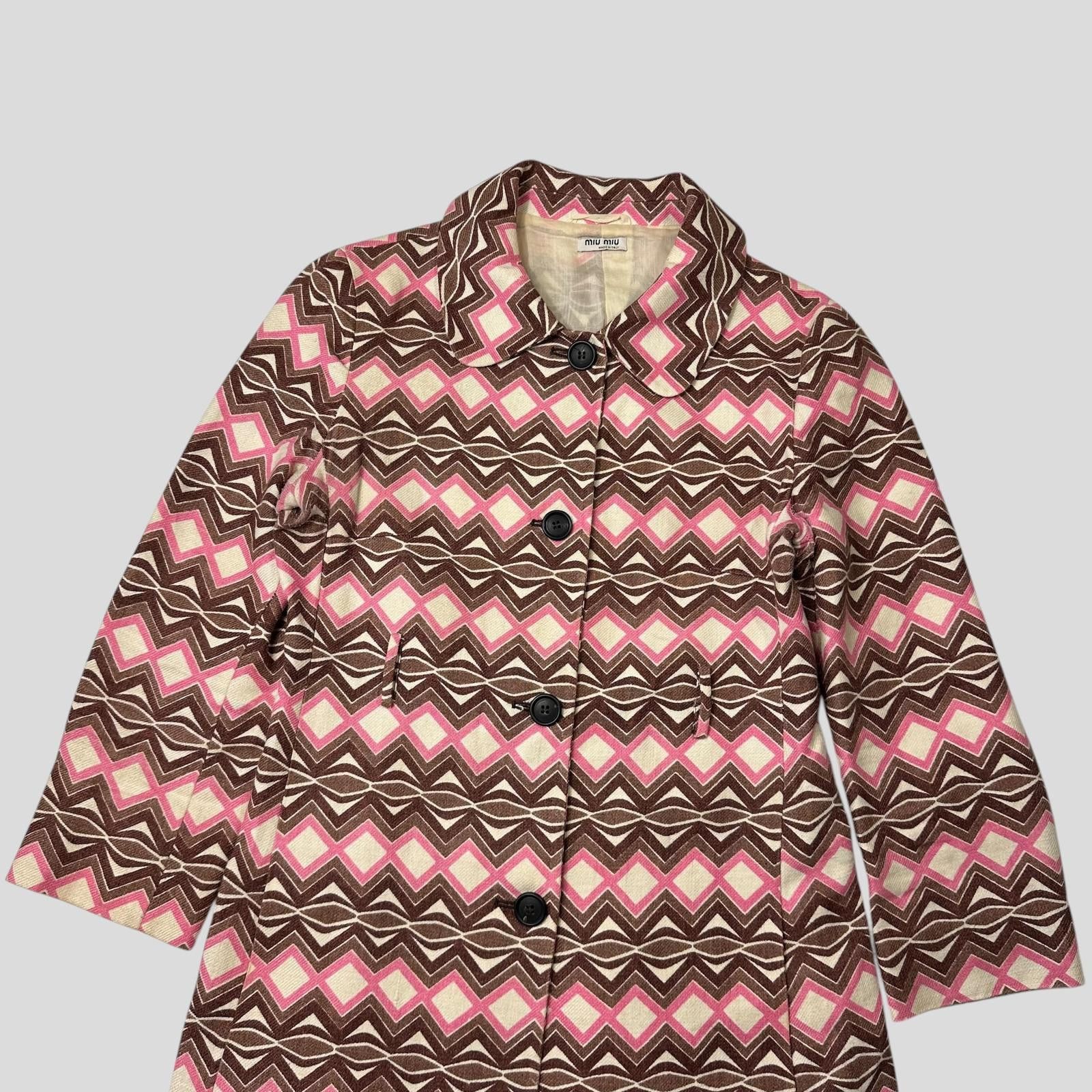 Miu Miu Miu Miu 00’s Aztec Pattern Silk & Wool Overcoat - IT42 Size S / US 4 / IT 40 - 2 Thumbnail