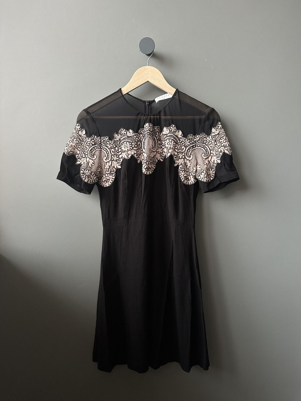 Sandro Sandro Paris Black Sheer Lace Panel Cocktail Dress Size 1 Size S / US 4 / IT 40 - 1 Thumbnail