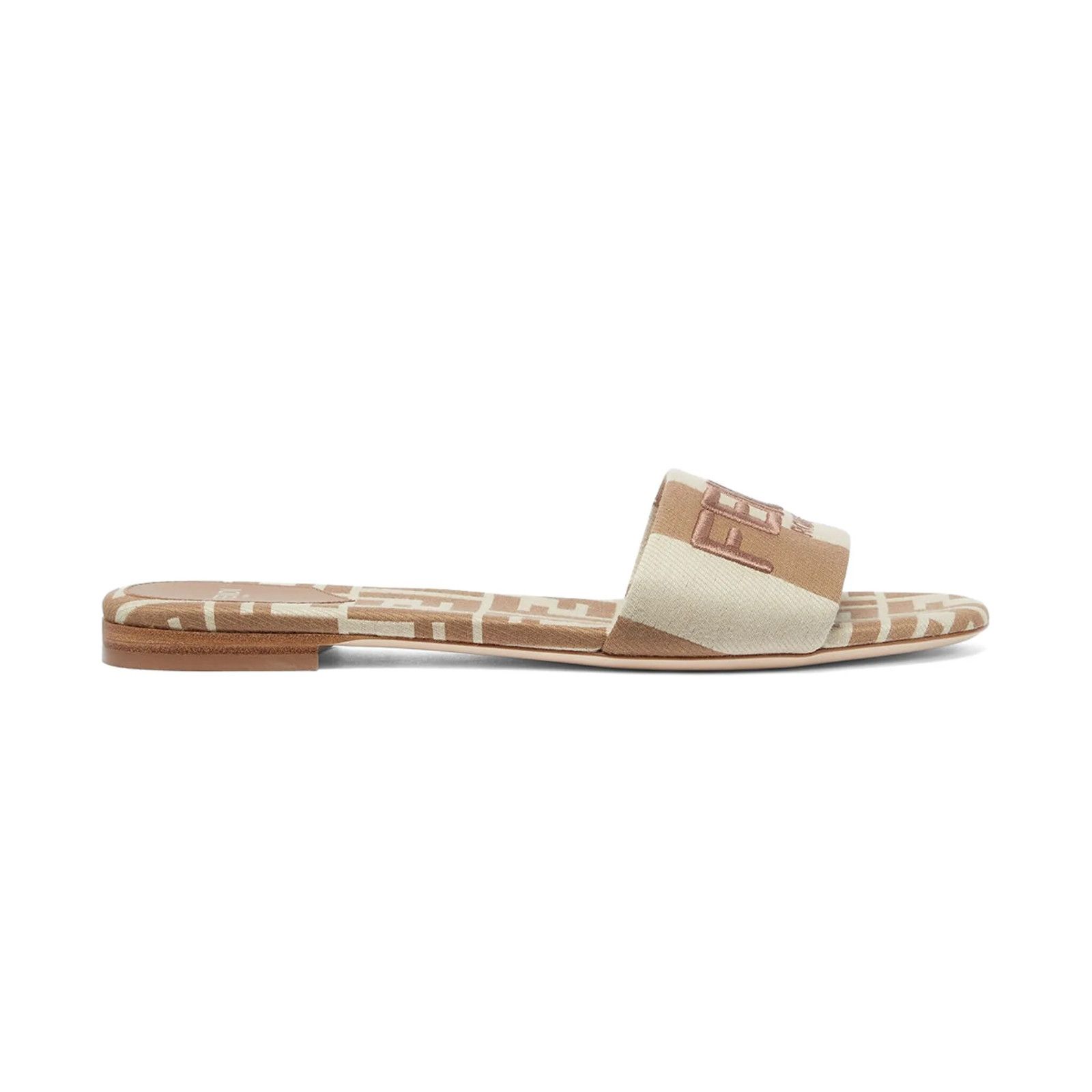 Fendi Fendi Beige Sand Striped FF Monogram Logo Mule Slide Flat Size US 8 / IT 38 - 3 Thumbnail