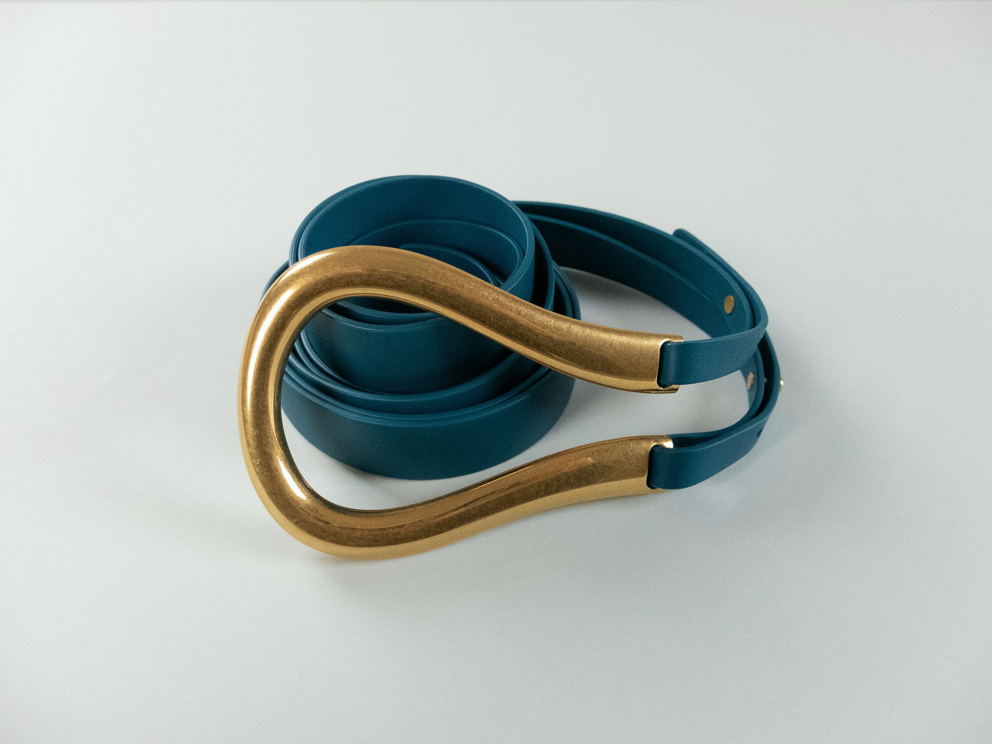 Bottega Veneta BOTTEGA VENETA petrol blue horseshoe buckle belt Medium Size ONE SIZE - 1 Thumbnail