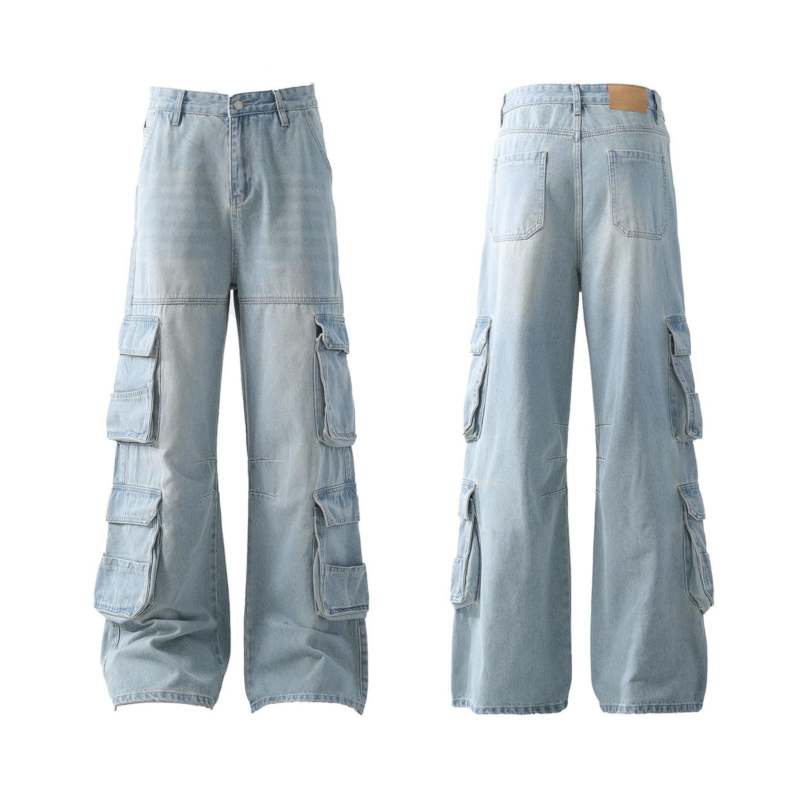 Vintage Light Blue Baggy Cargo Denim Jeans, Wide Leg Jeans Size US 32 / EU 48 - 5 Thumbnail