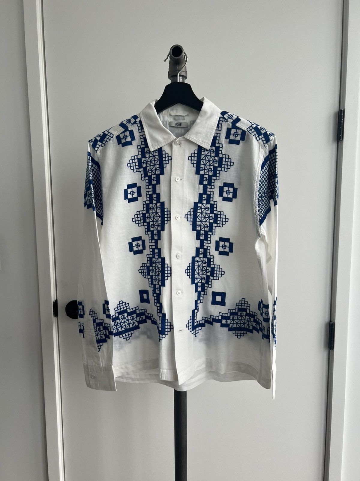 Pre-owned Bode White Linen Embroidered Shirt