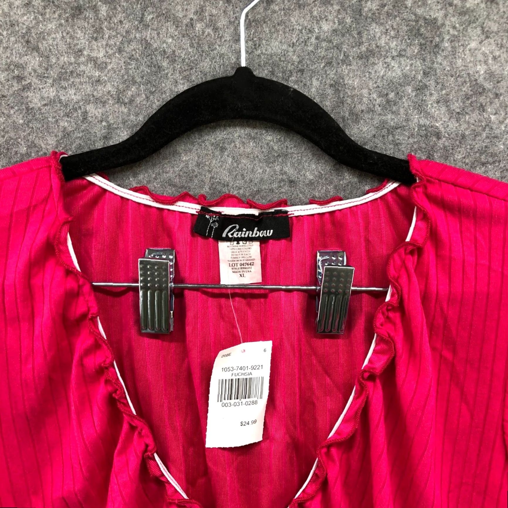 Rainbow NWT Rainbow Pink Ribbed Ruffle Drawstring Gathered Front Crop Top V-neck Tee XL Size XL / US 12-14 / IT 48-50 - 3 Thumbnail