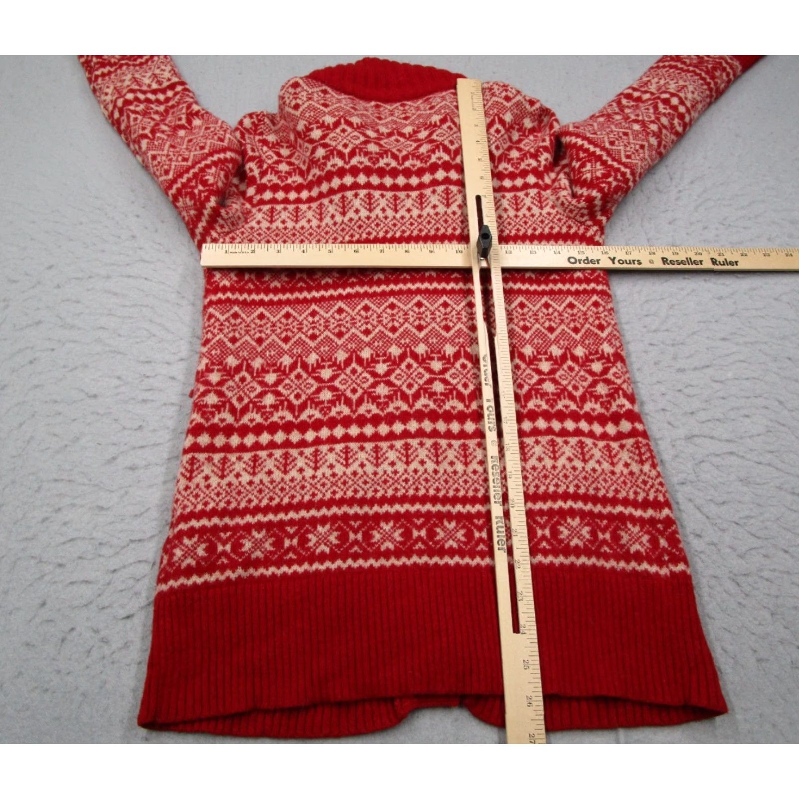 Eddie Bauer Eddie Bauer Cardigan Women Small Red Fair Isle Knit Sweater - Button Up Lambswool Blend V-Neck Pockets All Seasons Casual/Workwear Size S / US 4 / IT 40 - 6 Thumbnail