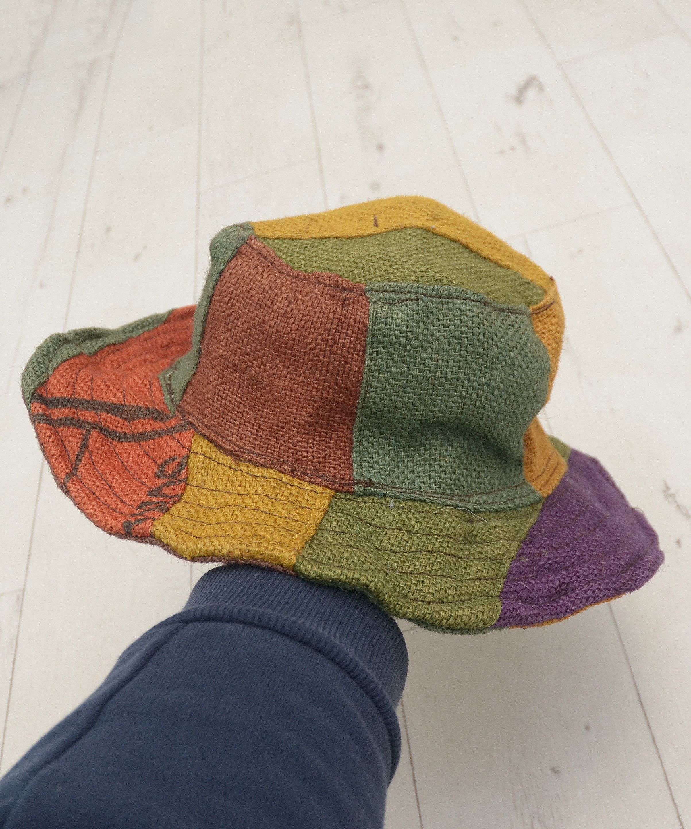Handmade × Vintage Unisex Handcrafted Patchwork Bucket Hat Fishman Hemp Size ONE SIZE - 2 Thumbnail