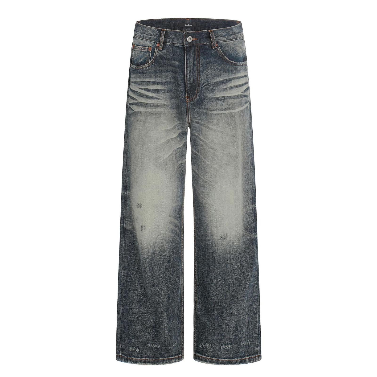Jean Grey-Blue Whisker-Wash Heavy Straight Denim Jeans Size US 32 / EU 48 - 6 Thumbnail