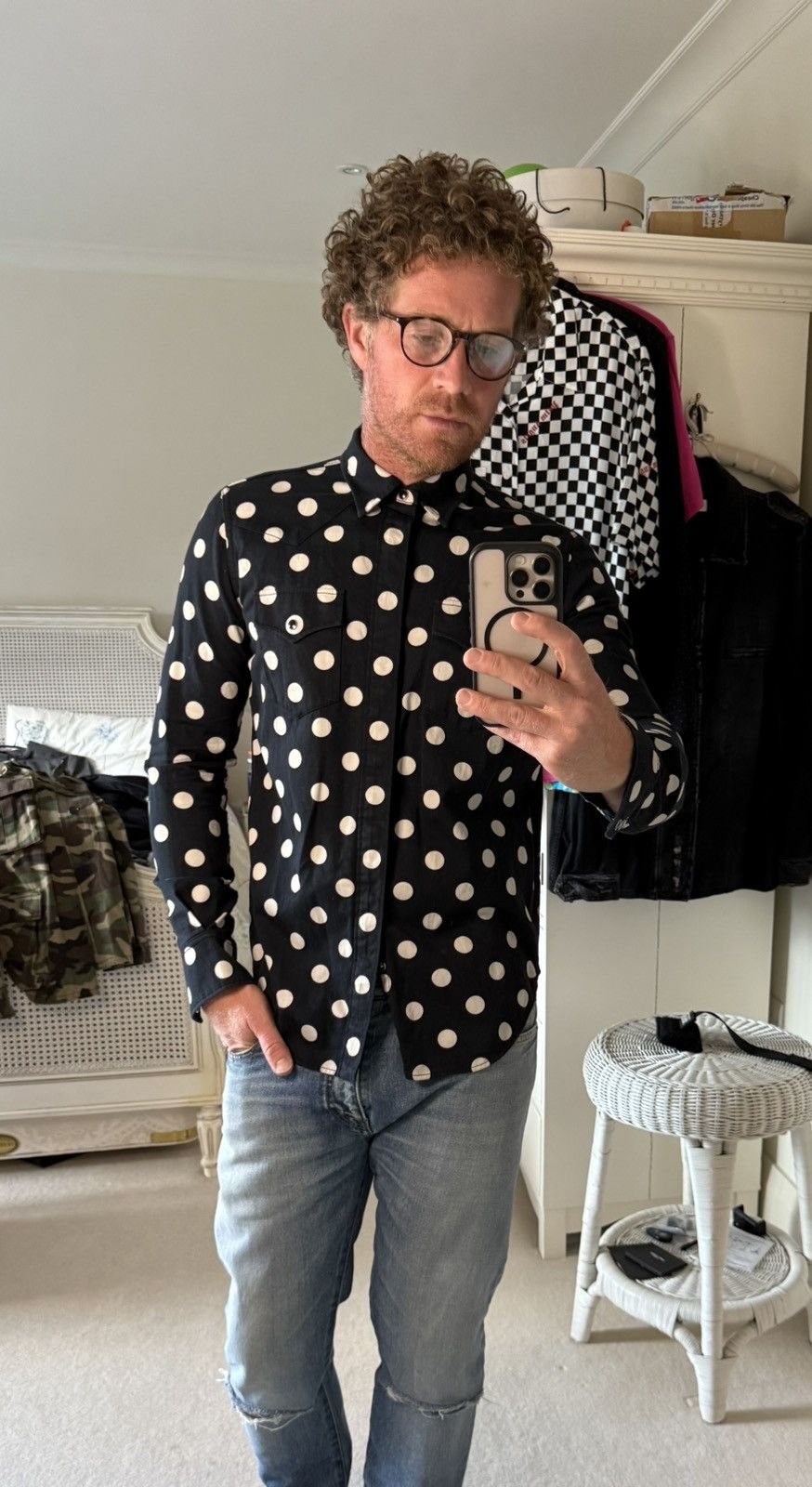 Saint Laurent Paris Saint Laurent black polka dot western denim shirt XL Grail Size US XL / EU 56 / 4 - 4 Thumbnail