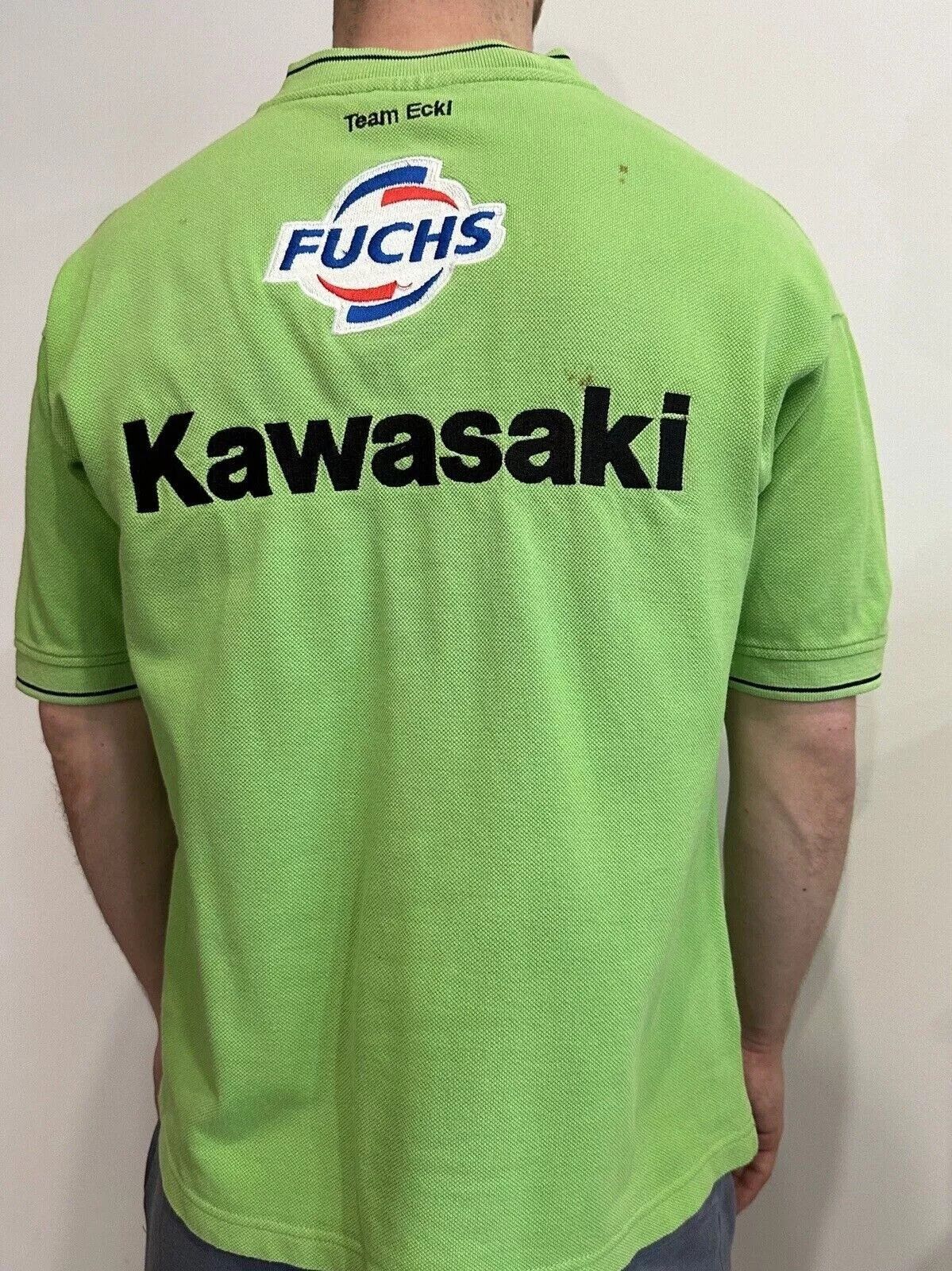 Vintage VINTAGE KAWASAKI RACING TEAM ECKL MOTO SHIRT FUCHS MENS S Size US S / EU 44-46 / 1 - 9 Thumbnail