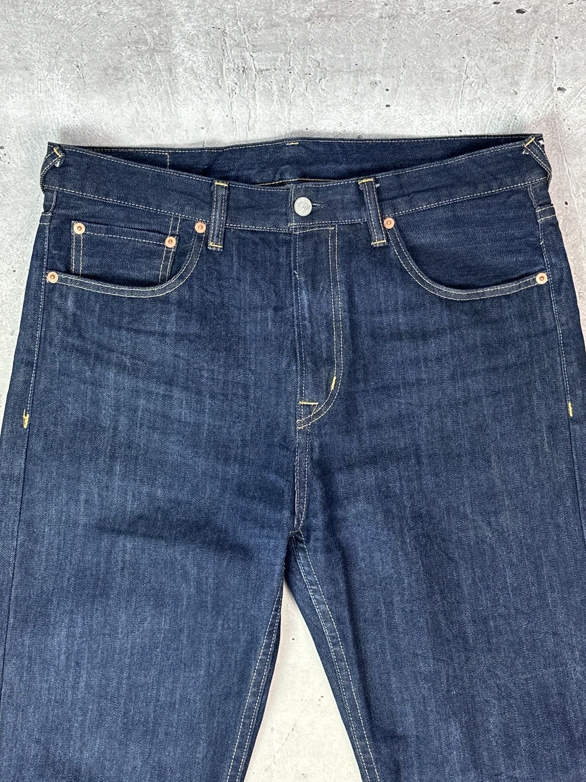 Japanese Brand Mbbcar Selvedge Navy Cotton Wide-Leg Men’s Indigo Jeans Size US 34 / EU 50 - 4 Thumbnail