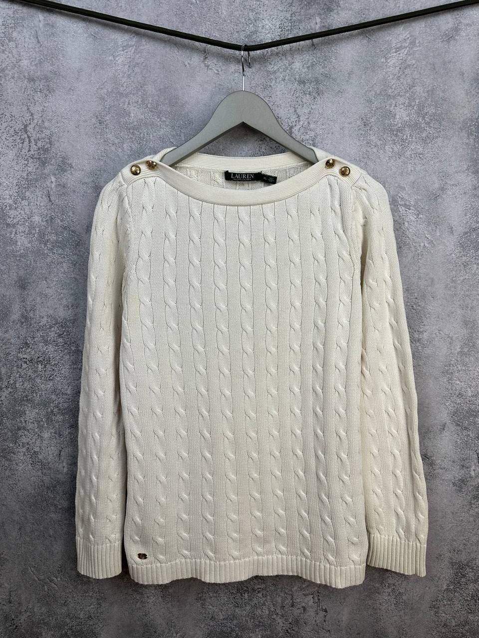 Lauren Ralph Lauren Lauren Ralph Lauren Boat Neck Cable Knit Sweater Ivory Size XL / US 12-14 / IT 48-50 - 1 Thumbnail