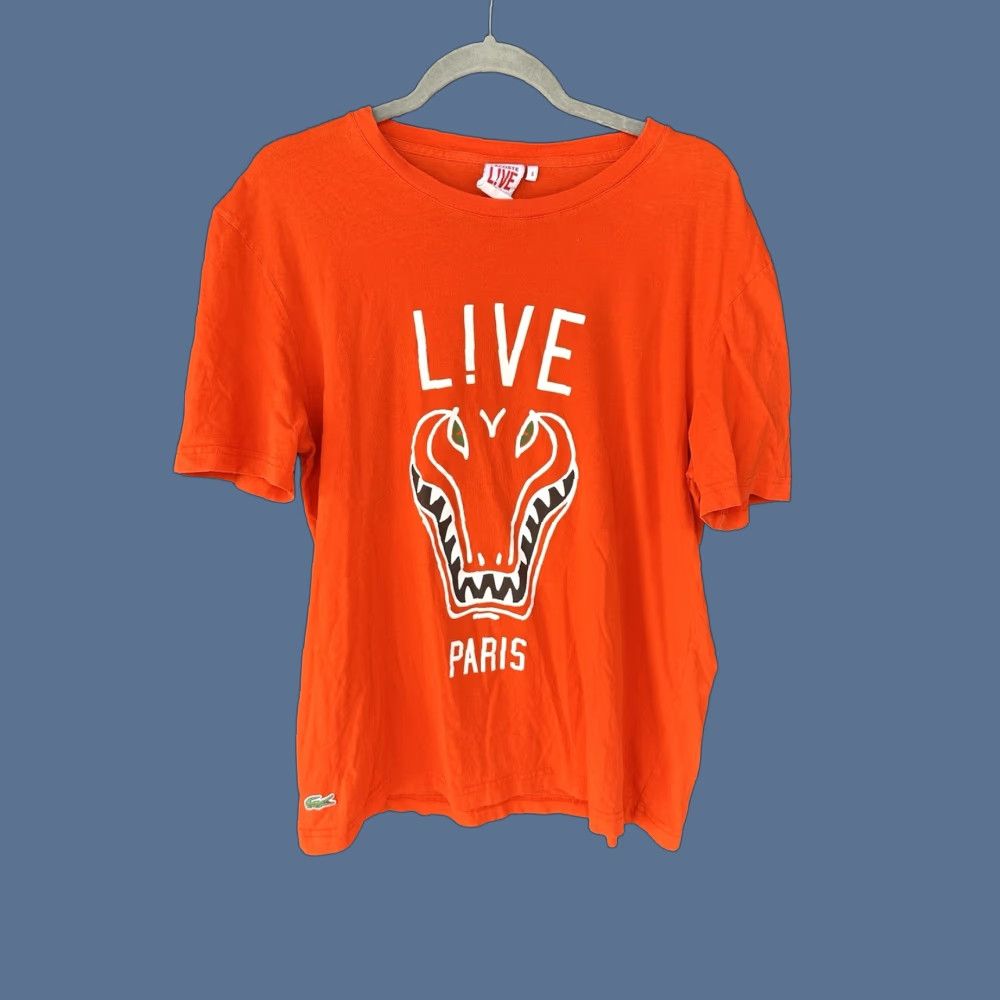 LACOSTE L!VE PARIS Mens T-Shirt Orange Short Sleeve Cotton Size 6 Crew Neck Regular Shirt