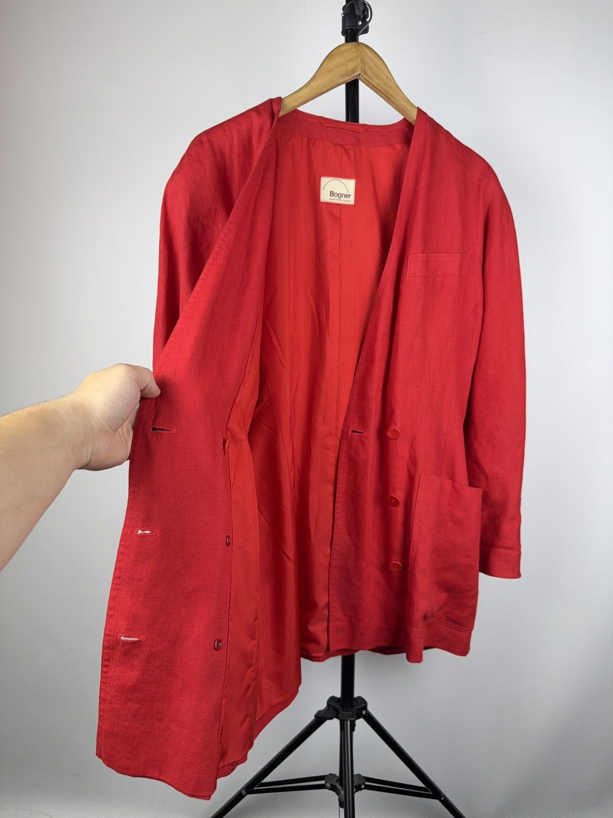 Bogner 80s Vintage Bogner Red Linen Blazer Made in West Germany Size L / US 10 / IT 46 - 9 Thumbnail