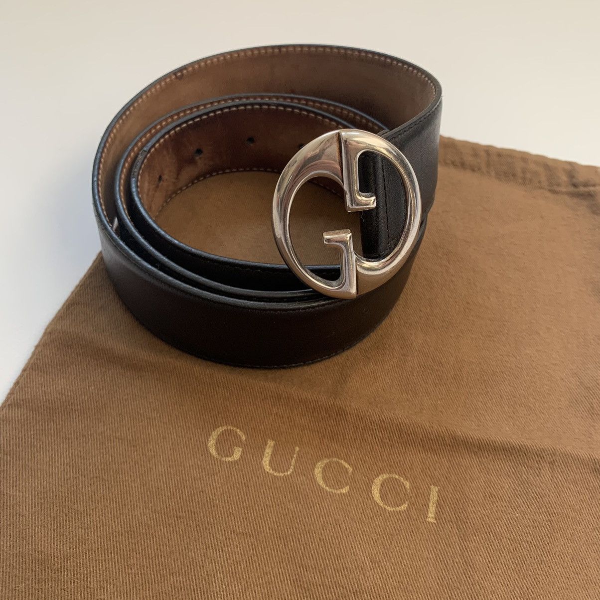 image of Gucci Buckle Belt 1973 Leather Belt in Black, Men's (Size 38)