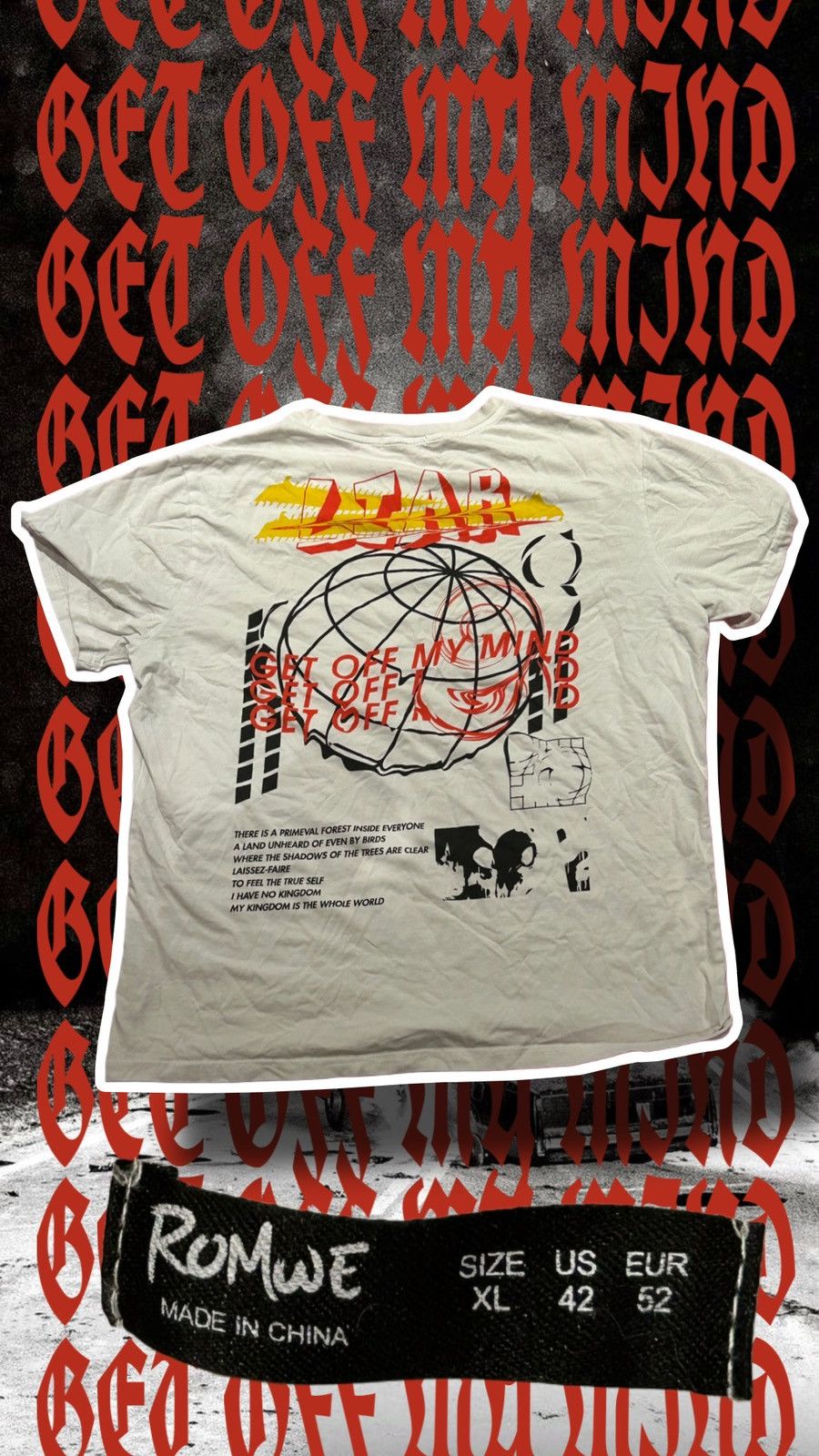 Designer × Vintage GET OFF MY MIND Romwe Tee Size US L / EU 52-54 / 3 - 2 Thumbnail