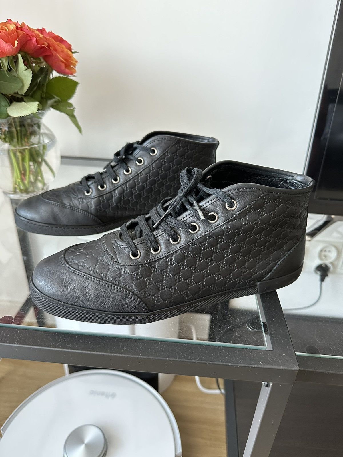 Gucci GUCCI micro guccissima black leather sneakers 391499 Size US 9.5 / IT 39.5 - 2 Thumbnail