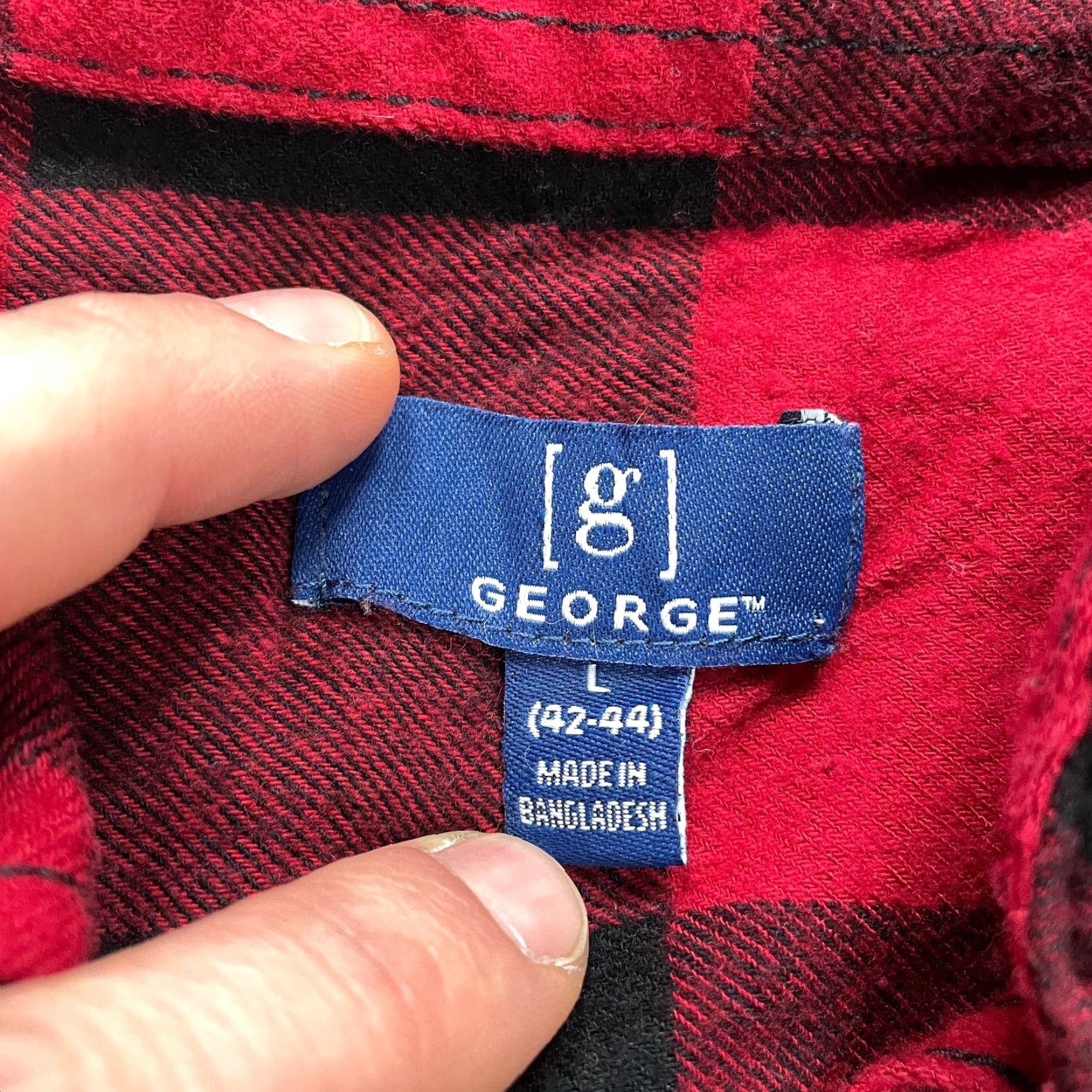 George George Flannel Shirt Mens Large Red Black Plaid Long Sleeve Cotton Casual Top Size US L / EU 52-54 / 3 - 4 Thumbnail