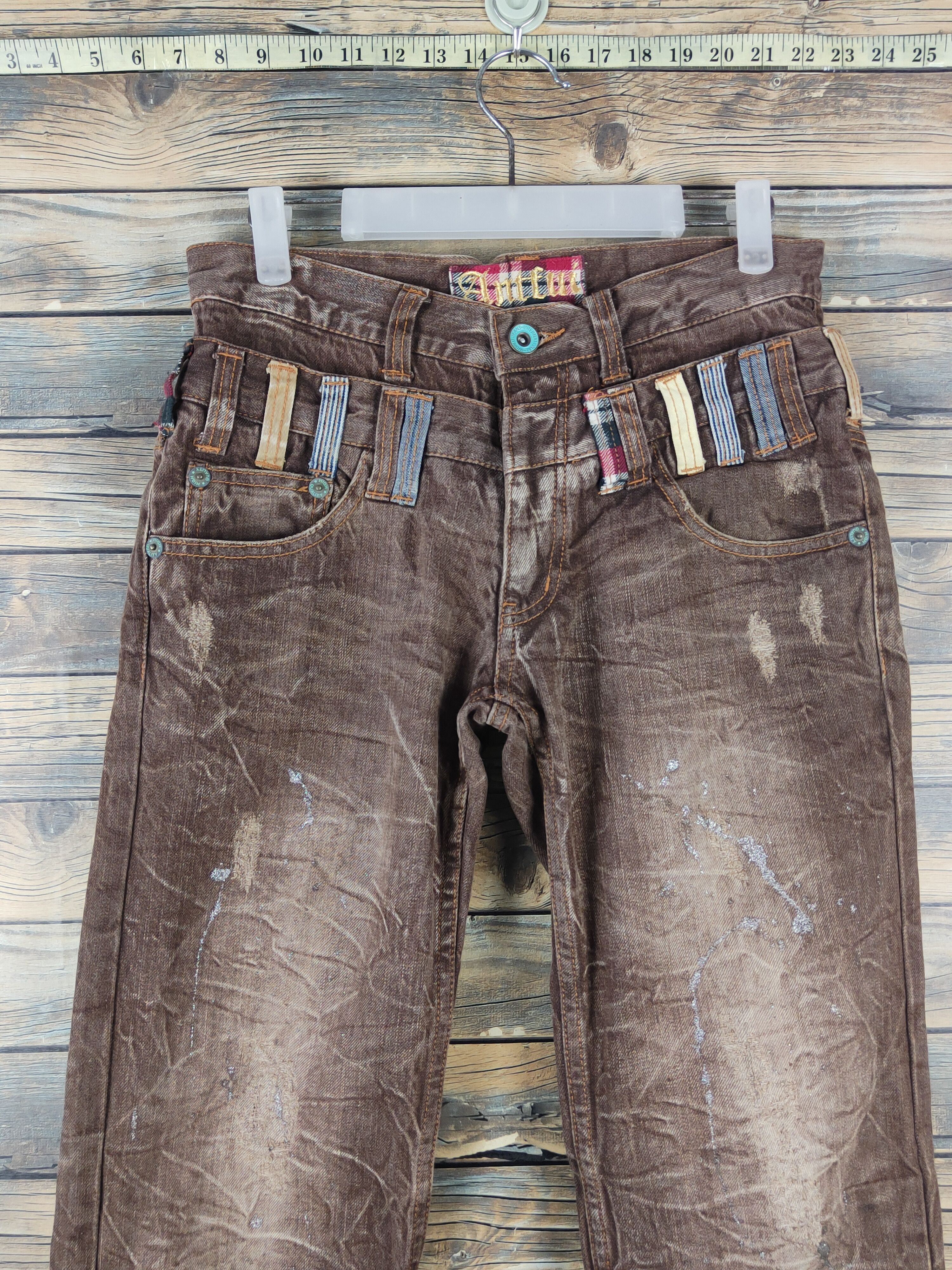 Japanese Brand DL Antlui Double waist punk Brown Ripped Jeans #763 Size US 30 / EU 46 - 2 Thumbnail