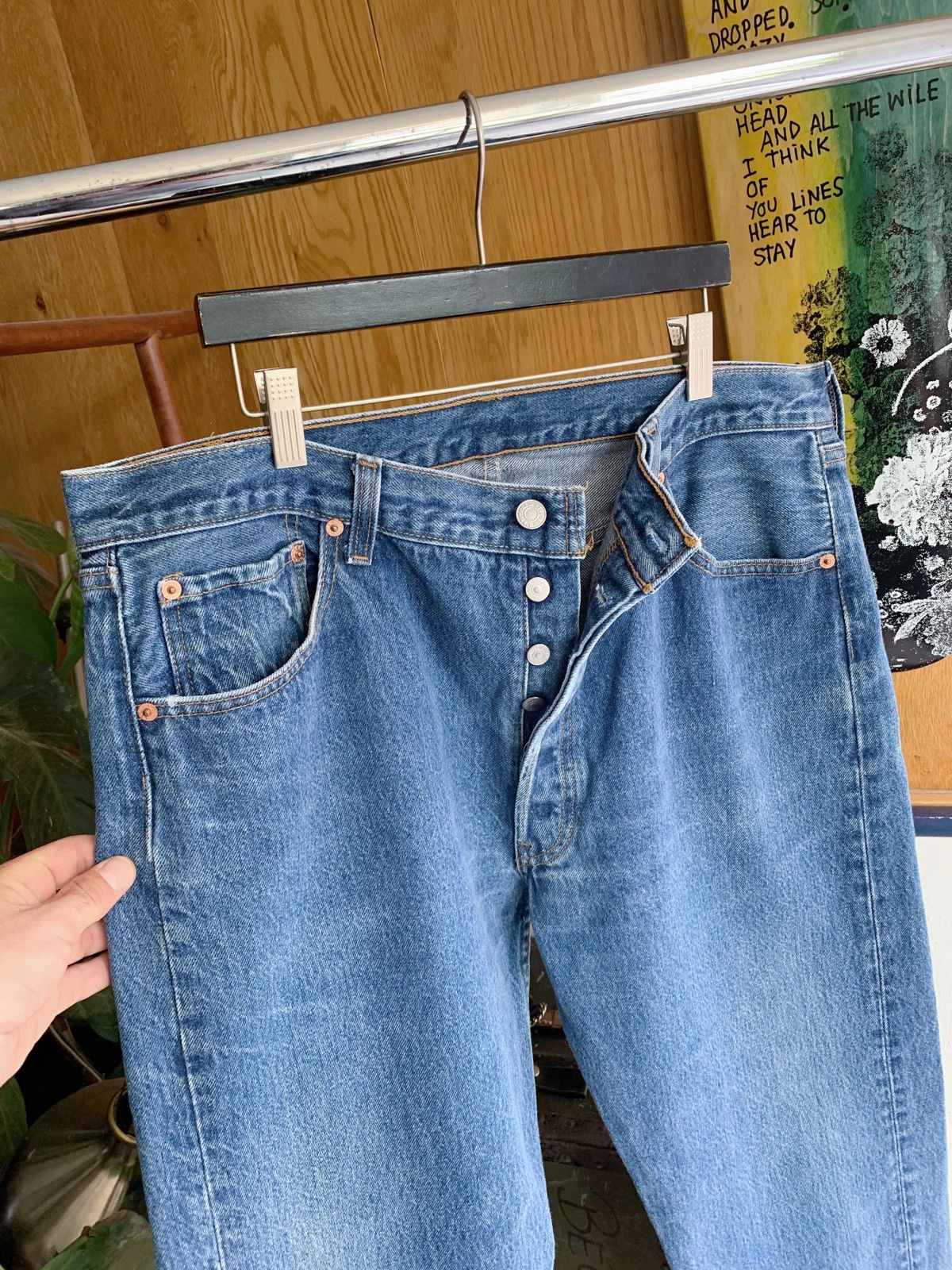 Levi's Vintage Levi’s 501 Released Raw Hem Faded Denim Jeans Size US 36 / EU 52 - 4 Thumbnail