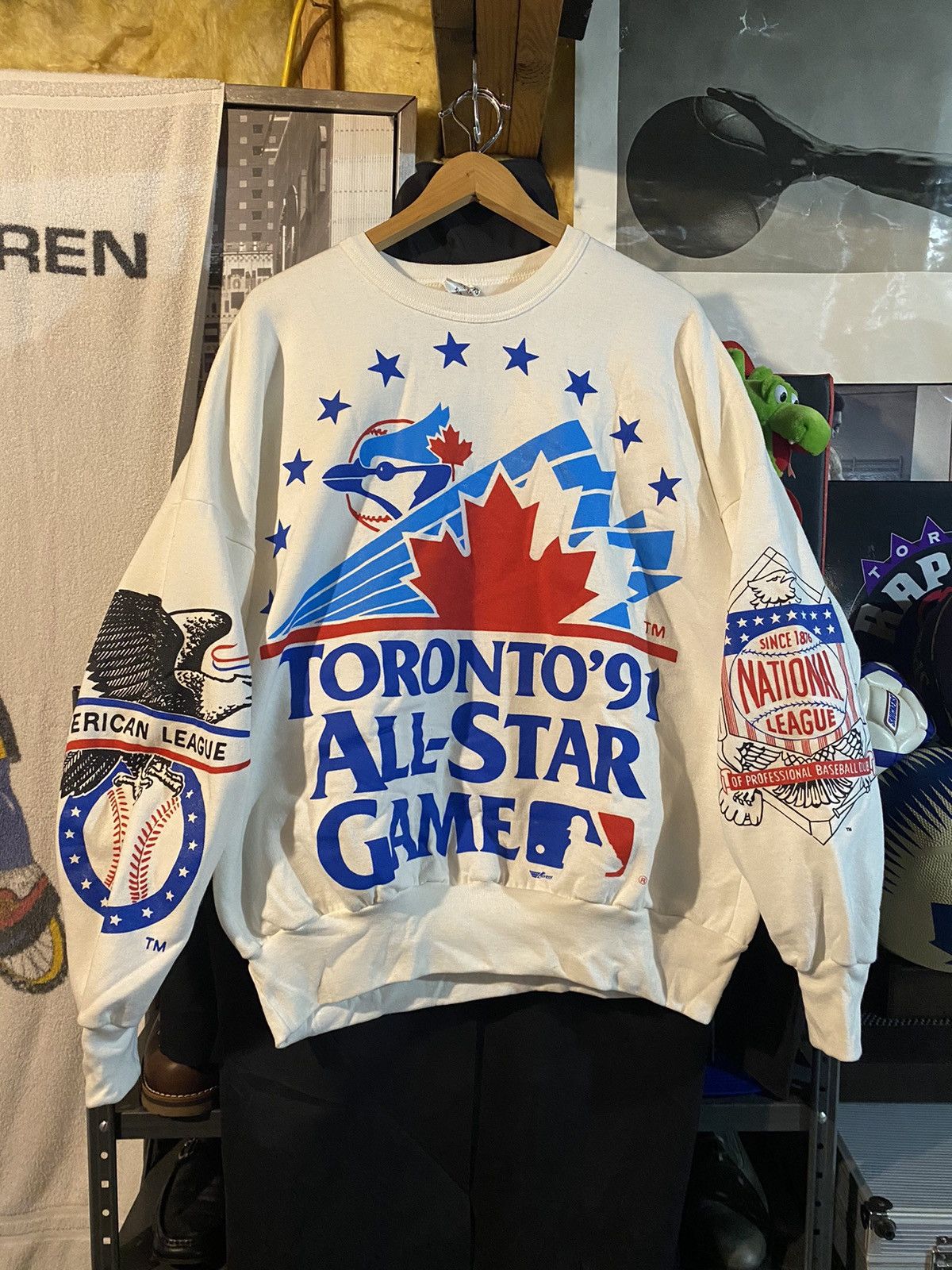 Image of Vintage 1991 Blue Jays Mlb All Star Crewneck Sweater in White, Men's (Size XL)