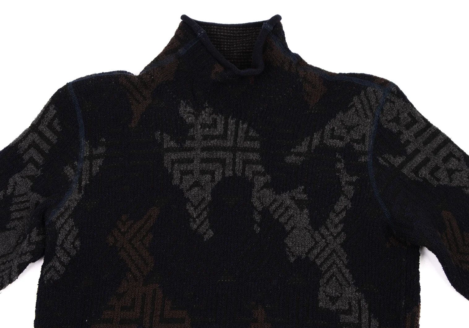 Armani Collezioni Geometric Jacquard Knit Top in Dark Tea Gray, Size 46 Size US XXS / EU 40 - 2 Thumbnail