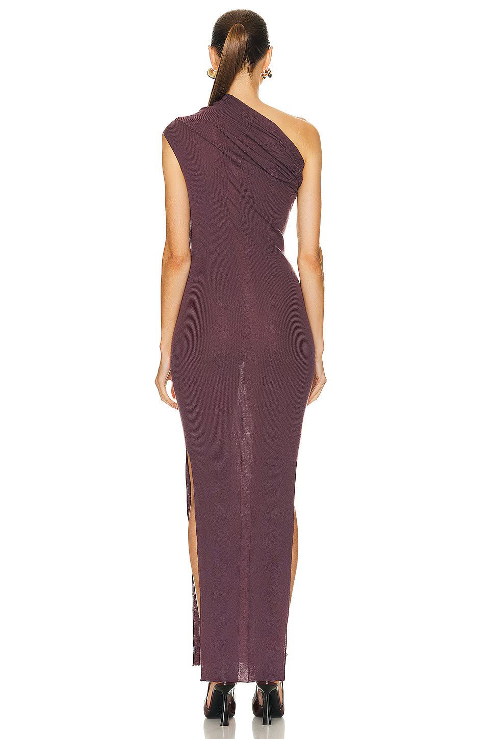 Rick Owens o1mle0426 Ribbed One Shoulder Dress in Purple Size L / US 10 / IT 46 - 4 Thumbnail