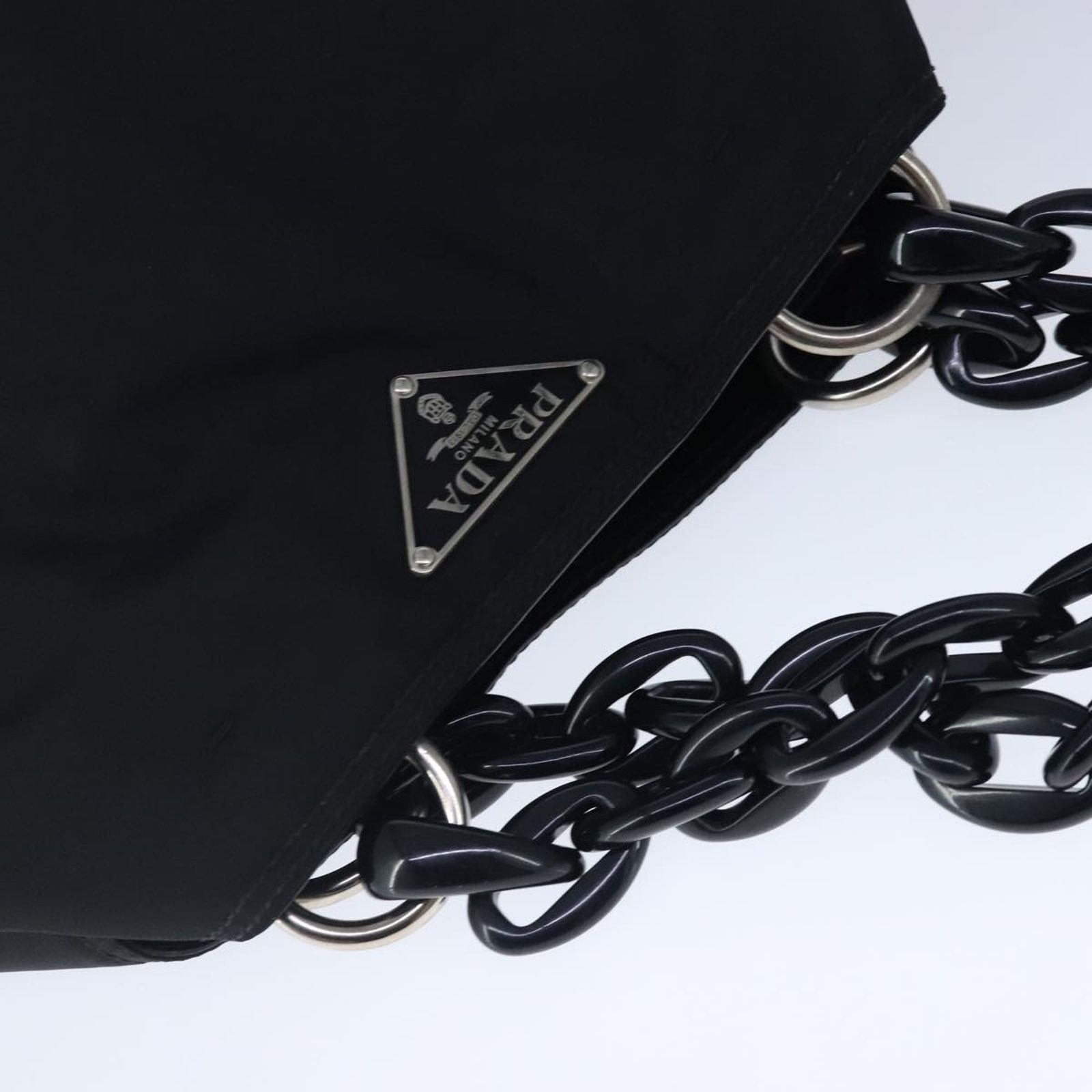 Prada Chain Tote Black Nylon Patent Leather