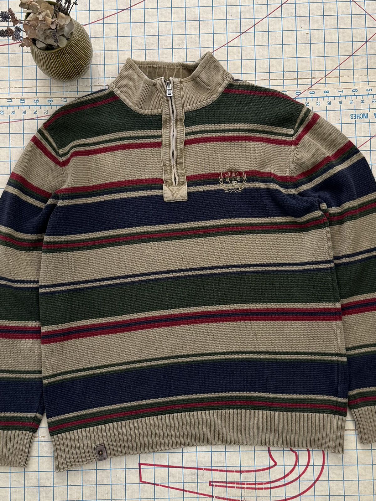 Jeep Vintage Jeep 1/4 Zip Striped Sweater Fits Mens Size Medium Size US M / EU 48-50 / 2 - 2 Thumbnail