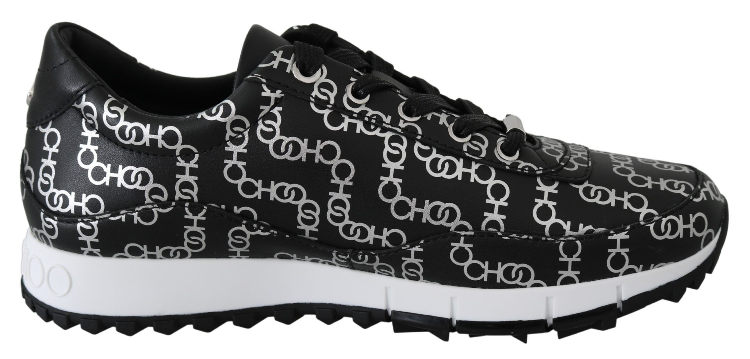 Jimmy Choo Elegant Black & Silver Leather Women's Sneakers Size US 5.5 / IT 35.5 - 1 Thumbnail