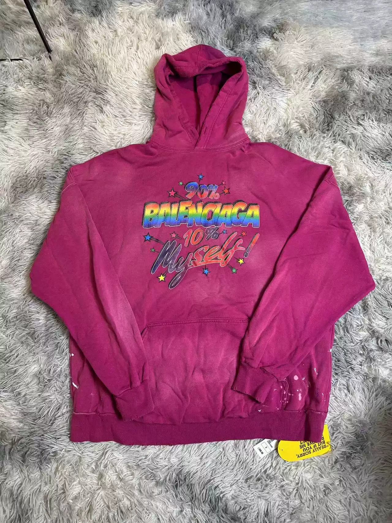 Balenciaga Balenciaga Rose-red Rainbow Lettered Hoodie Size US S / EU 44-46 / 1 - 1 Thumbnail