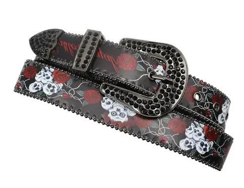 Other Retro skull skeleton roses western rhinestone studded belt Size ONE SIZE - 3 Thumbnail