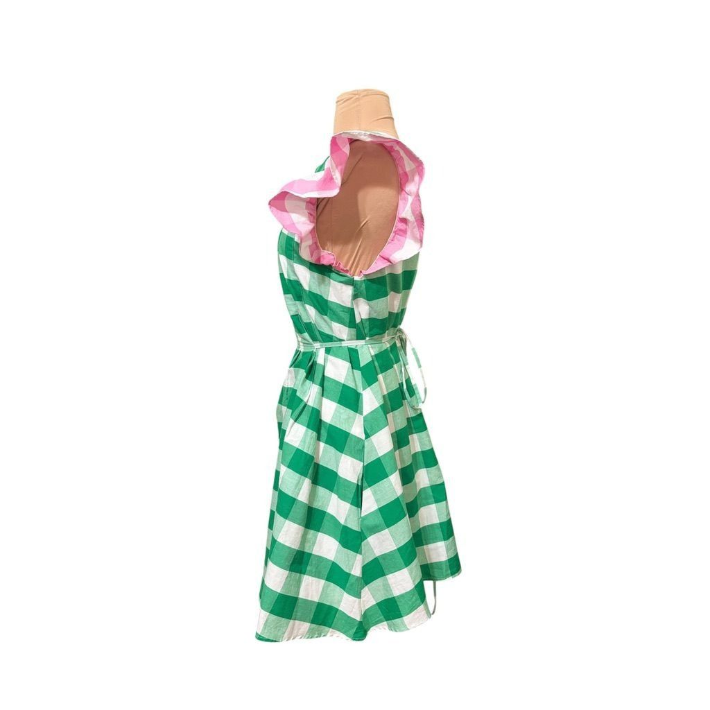 Other Gingham Plaid Fit & Flare Dress S Green Pink White Cotton Cl Size S / US 4 / IT 40 - 4 Thumbnail