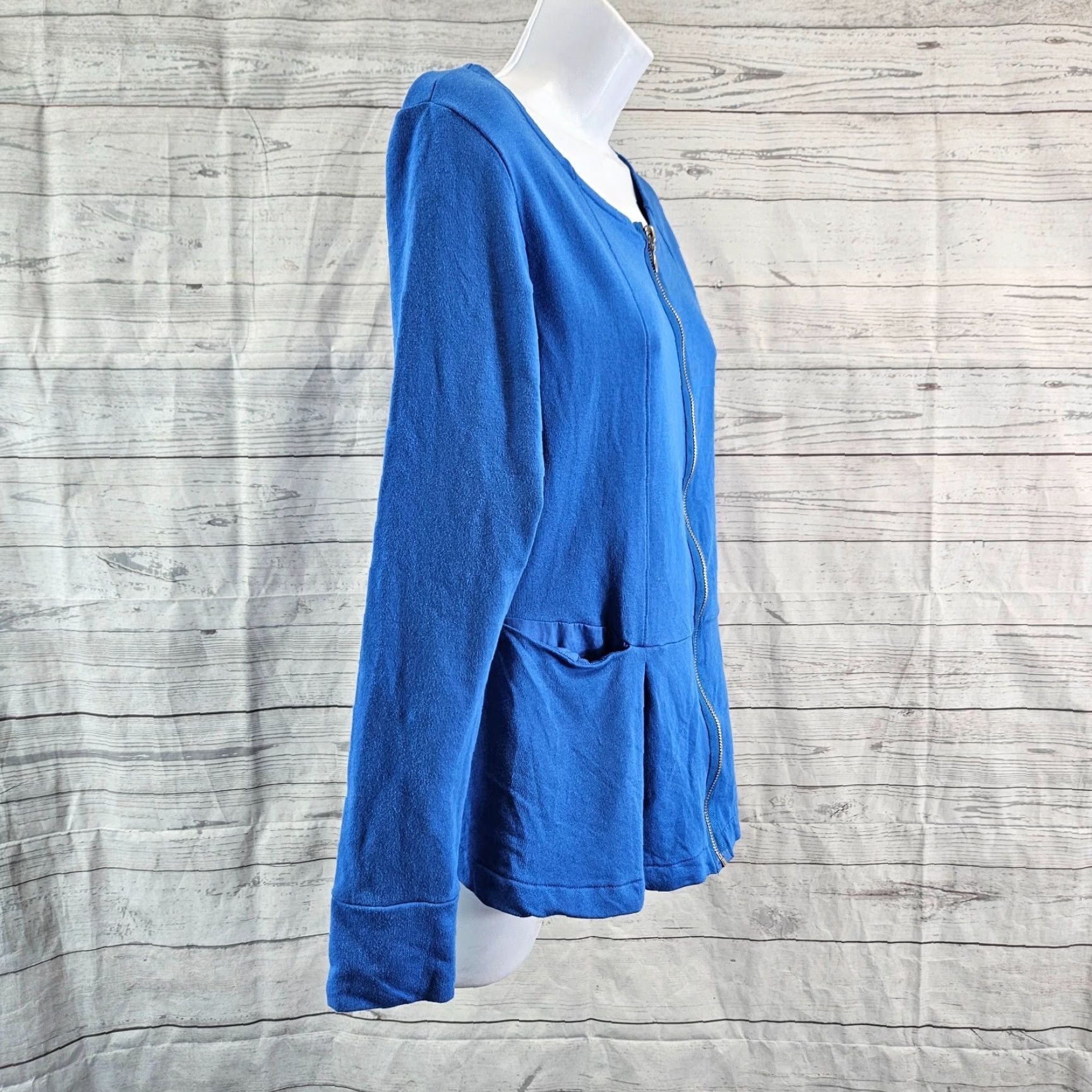 Vintage Evy's Tree Womens Peplum Jacket Sz Large Blue Full Zip Cotton Blend Long Sleeve Jacket Women's Large Blue Evy's Tree Peplum Full Zip Size L / US 10 / IT 46 - 3 Thumbnail
