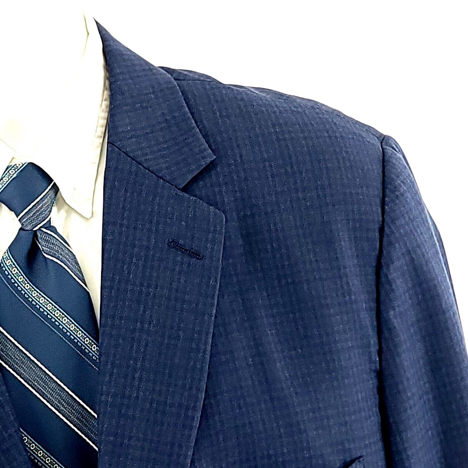 Joseph & Feiss Joseph & Feiss Gold Blue Plaid Wool 2 Button Blazer 46L Tagg Size 46L - 2 Thumbnail