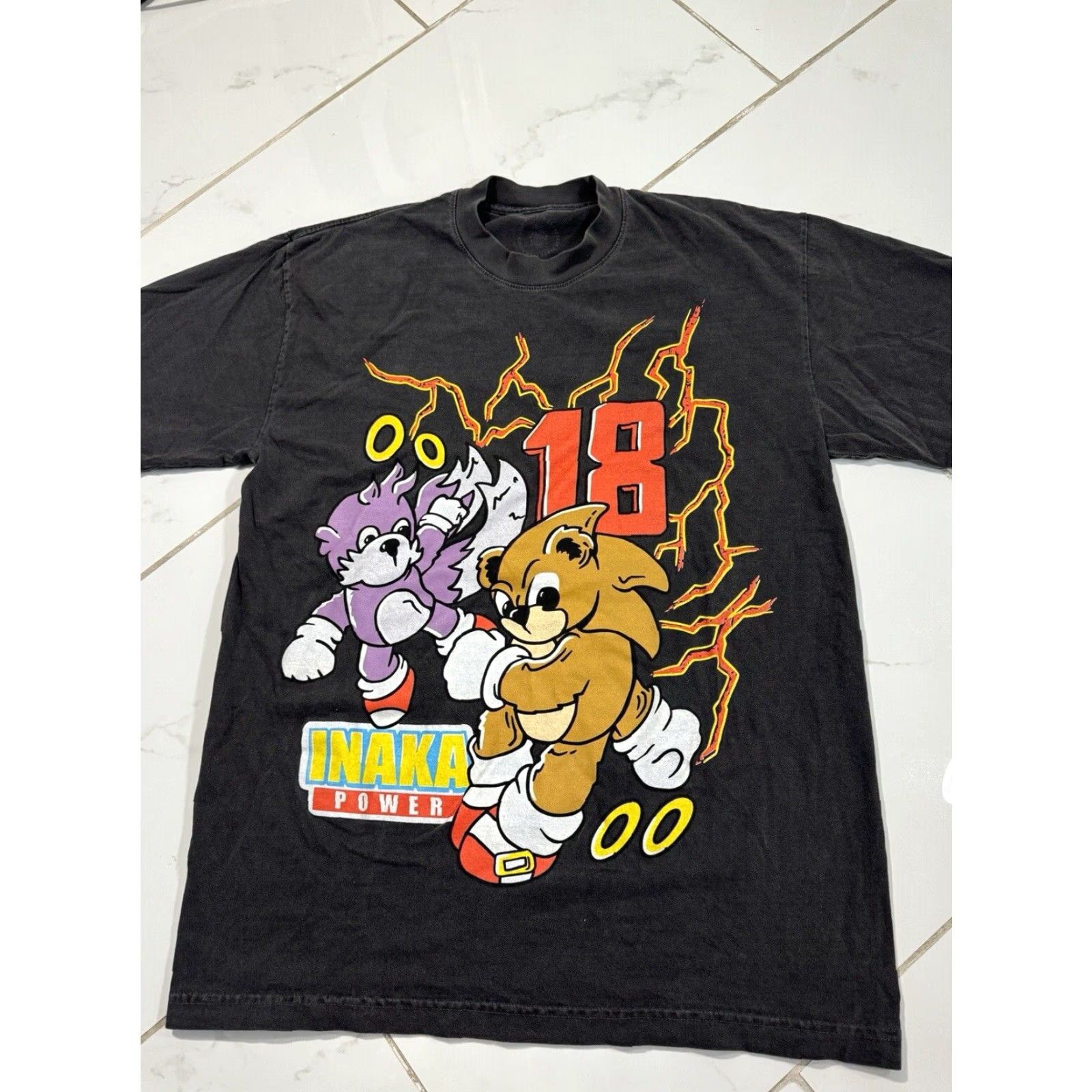 Vintage Inaka Power Black Sonic Hedgehog Parody Graphic T-Shirt Gym Lifting Large Men Black shirt Humor 90s? Size US L / EU 52-54 / 3 - 3 Thumbnail