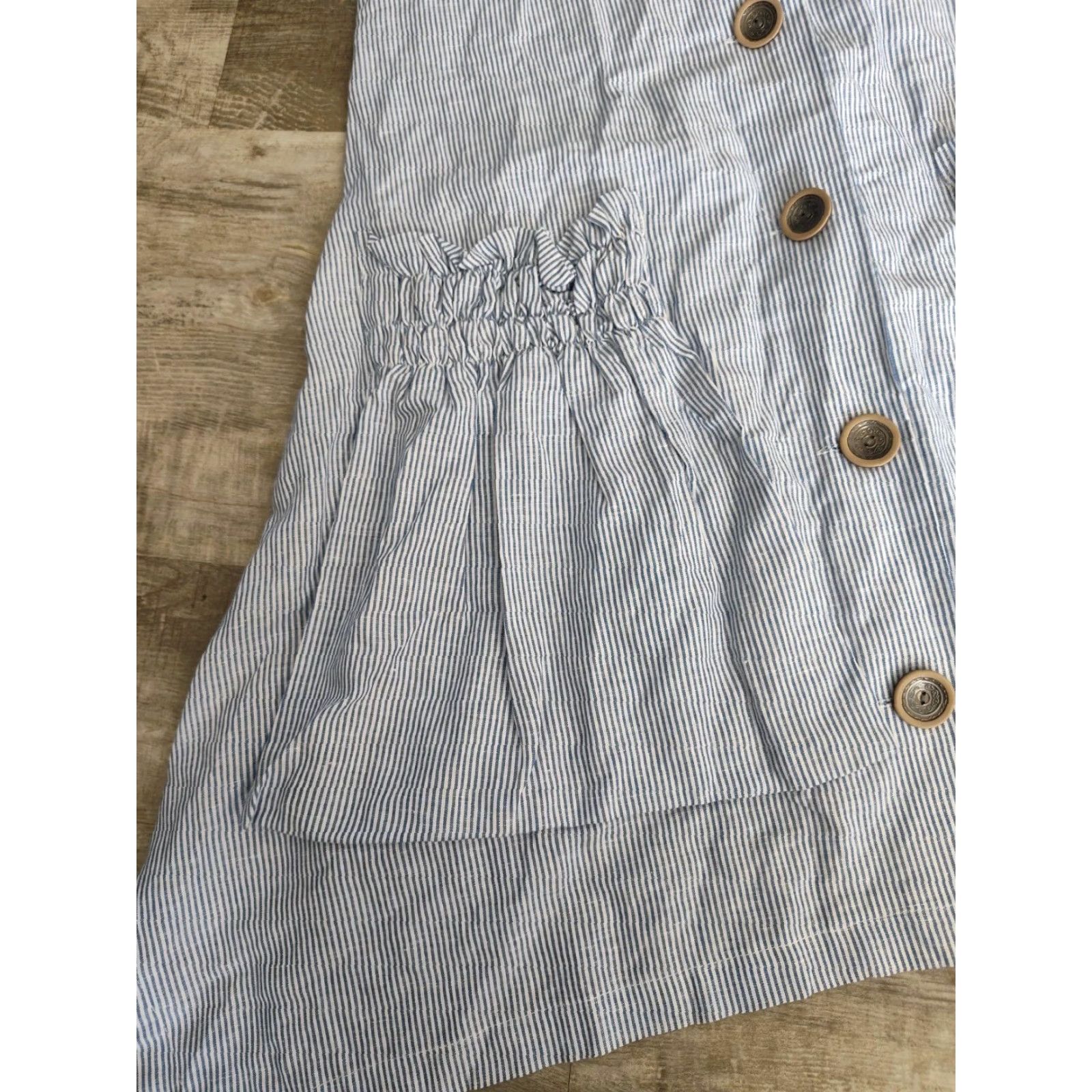 Vintage VINTAGE None Linen Blend Striped Shirt Dress Casual Women S Blue & White Sleeveless 90s Designer Size S / US 4 / IT 40 - 4 Thumbnail