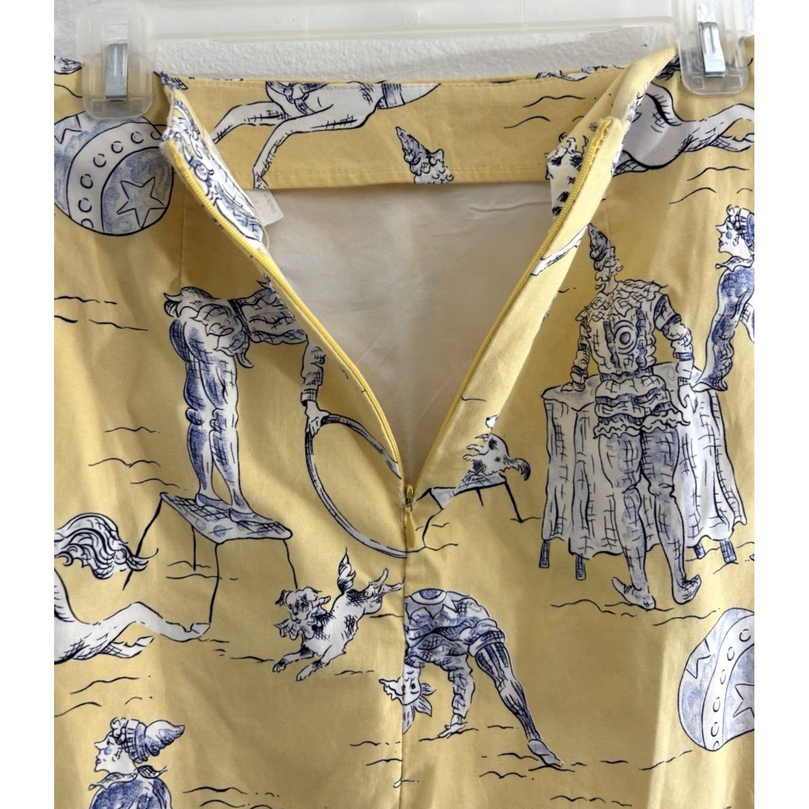 Vintage Melly M Delray Beach Circus Print Cotton Skirt Lined USA Size M Yellow Size 32" / US 10 / IT 46 - 6 Thumbnail
