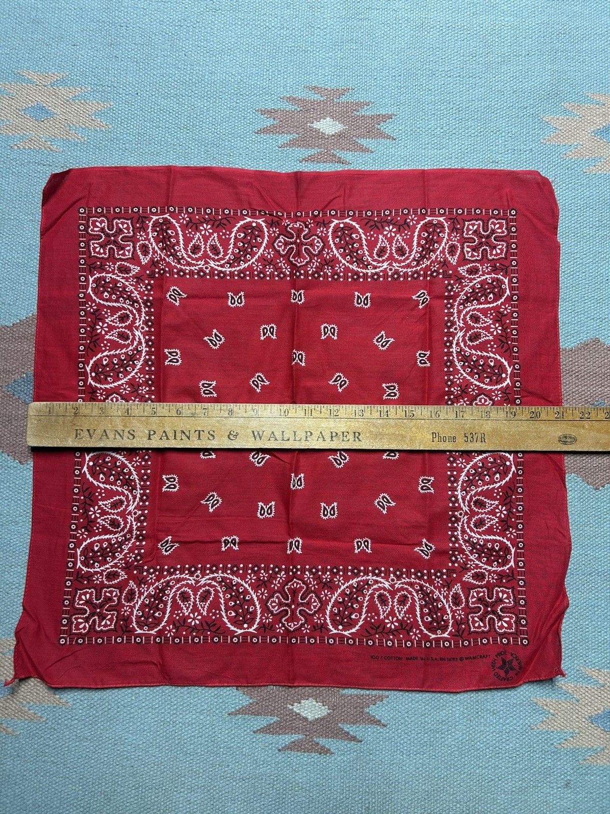 Vintage Vtg wamcraft bandana handkerchief paisley geometric work USA Size ONE SIZE - 6 Thumbnail
