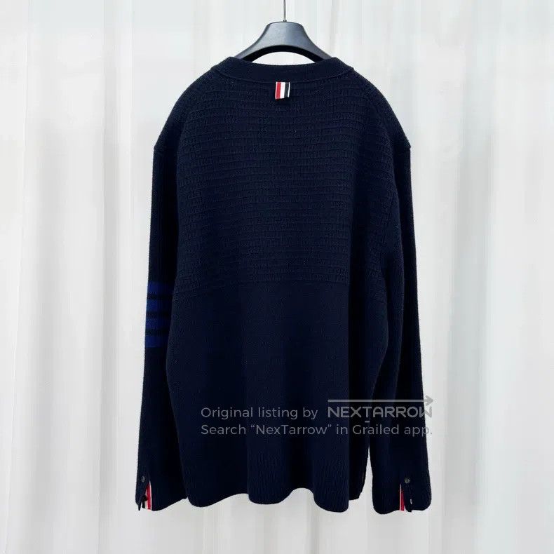 Thom Browne Thom Browne Black and Blue Striped Wool Knit Cardigan Size US XXL / EU 58 / 5 - 2 Thumbnail