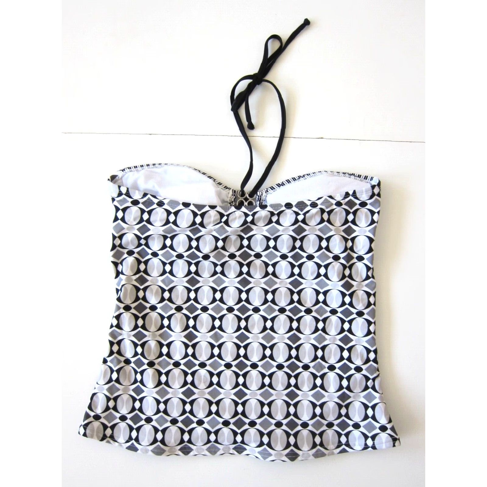 Apt. 9 Apt. 9 Black Grey White Geometric Built In Bra Halter Swimsuit Top Women 10 Size L / US 10 / IT 46 - 2 Thumbnail