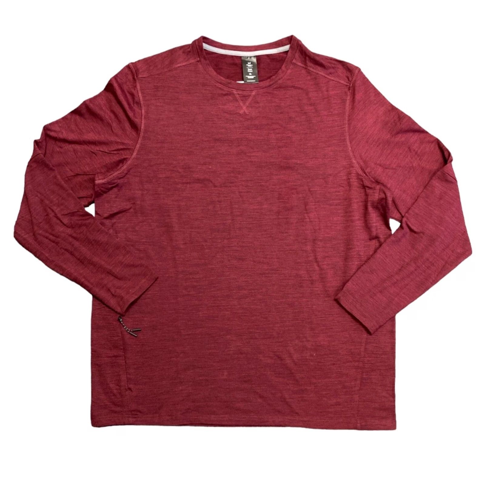 Vintage Member's Mark Men’s Long Sleeve Crew Neck T-Shirt Bordeaux/red wine 2XL Soft Brushed Fabric Stretch Tech Zip Pocket NWT Size US XXL / EU 58 / 5 - 2 Thumbnail