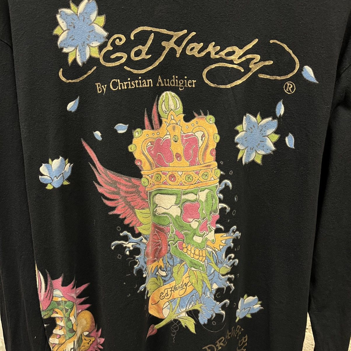 Ed Hardy Ed Hardy Black Wraparound Long Sleeve Metallic Skull Tee XL Size US XL / EU 56 / 4 - 2 Thumbnail
