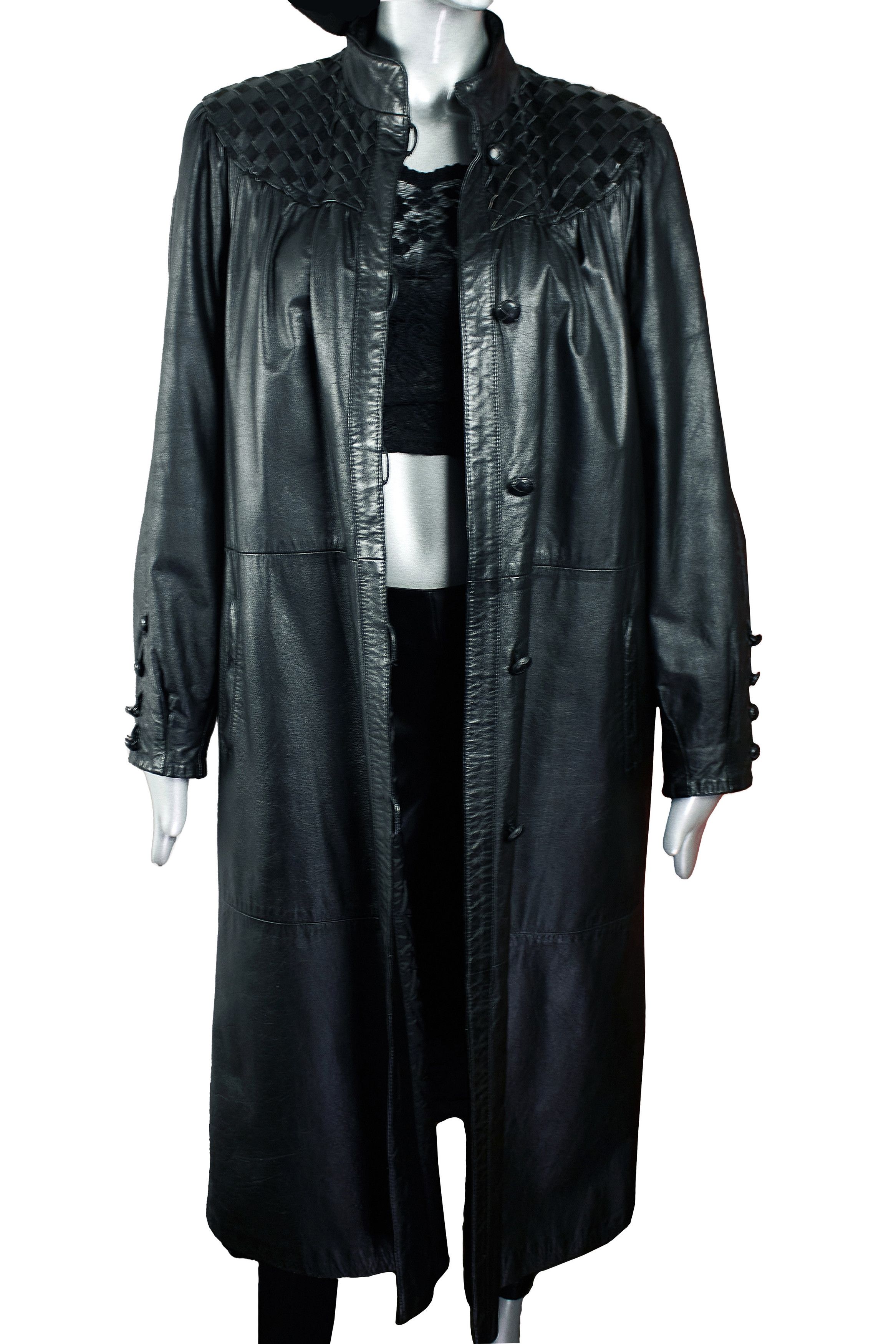 Vintage Rare vintage 90s women's black leather coat cloak Size M / US 6-8 / IT 42-44 - 8 Thumbnail