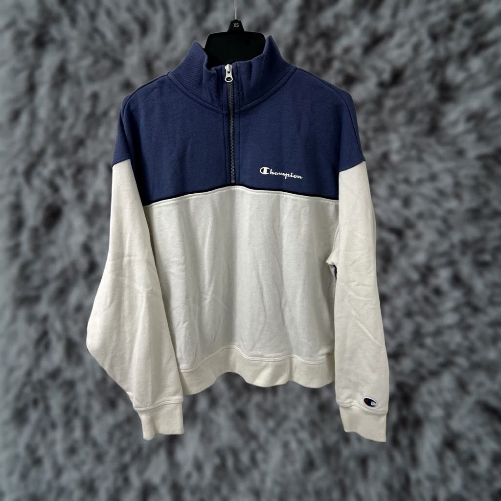 Champion Champion Colorblock 1/4 Zip Womens Sweatshirt Pullover Long Sleeve Sz S Blue White Logo Regular Fit Size S / US 4 / IT 40 - 1 Thumbnail