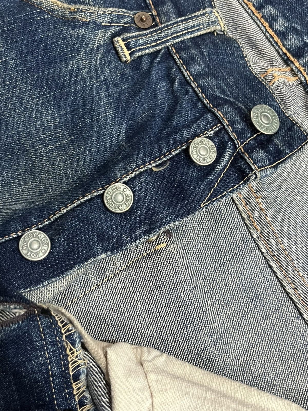 The Real McCoy's Joe McCoy & Co Lot 905 Dark Faded Distressed Selvedge Jeans Size US 34 / EU 50 - 7 Thumbnail