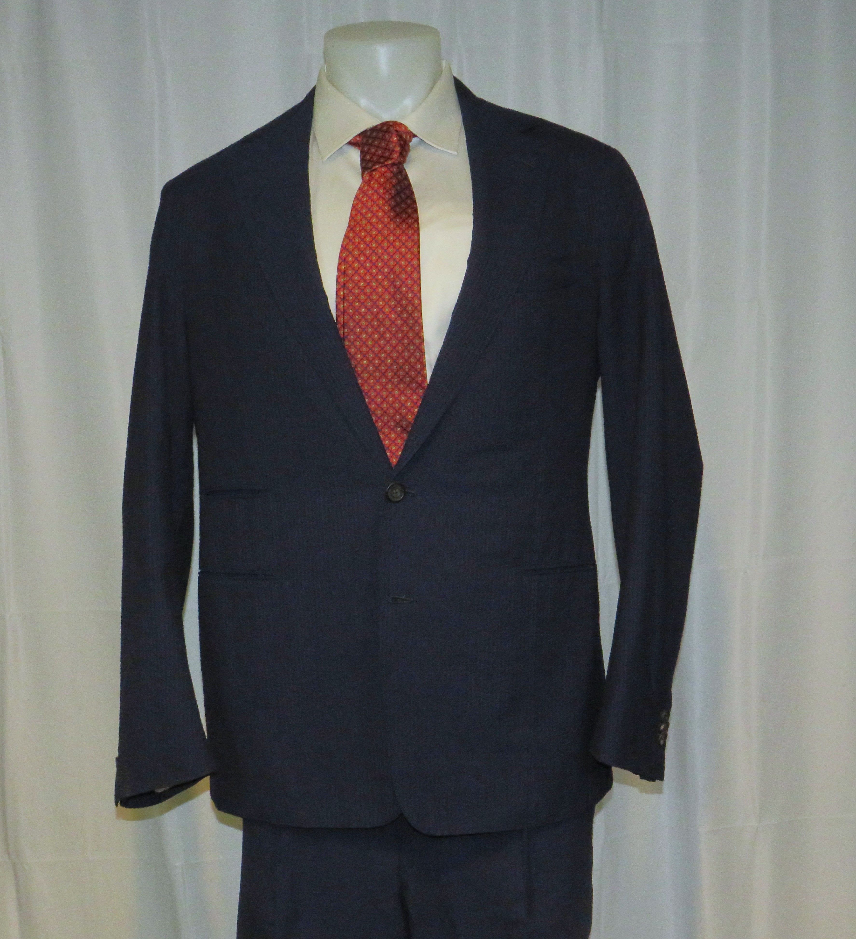 Other J. Meuser Loro Piana Super 150 Bespoke Blue Seersucker Suit Size 38R - 3 Thumbnail