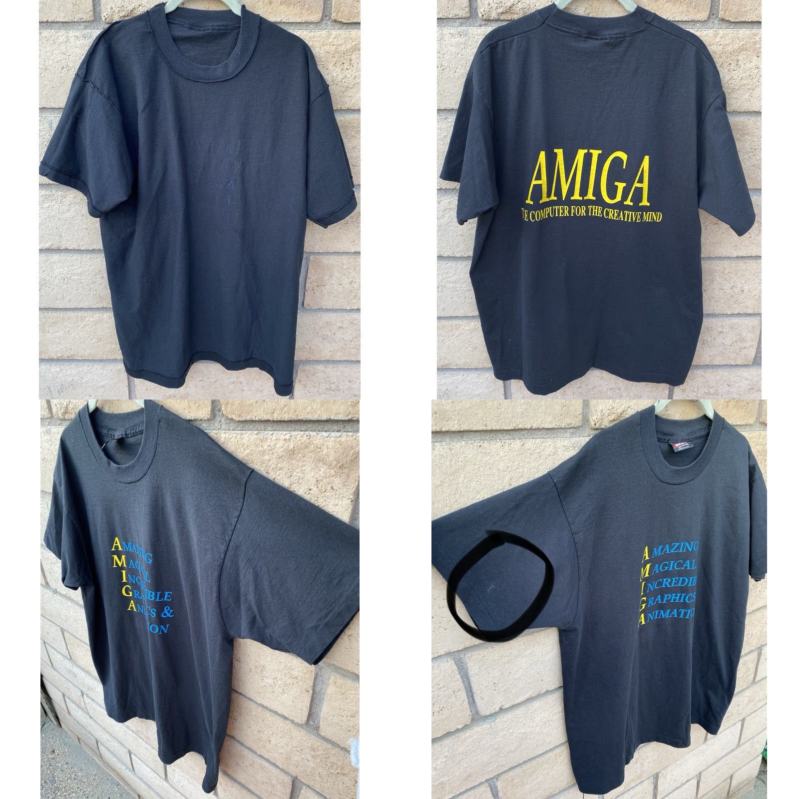 Fruit Of The Loom VINTAGE Amiga Computers Promo Graphic T-Shirt The Computer For The Creative Mind XL Black Unisex Cotton Blend Short Sleeve Size US XL / EU 56 / 4 - 9 Thumbnail