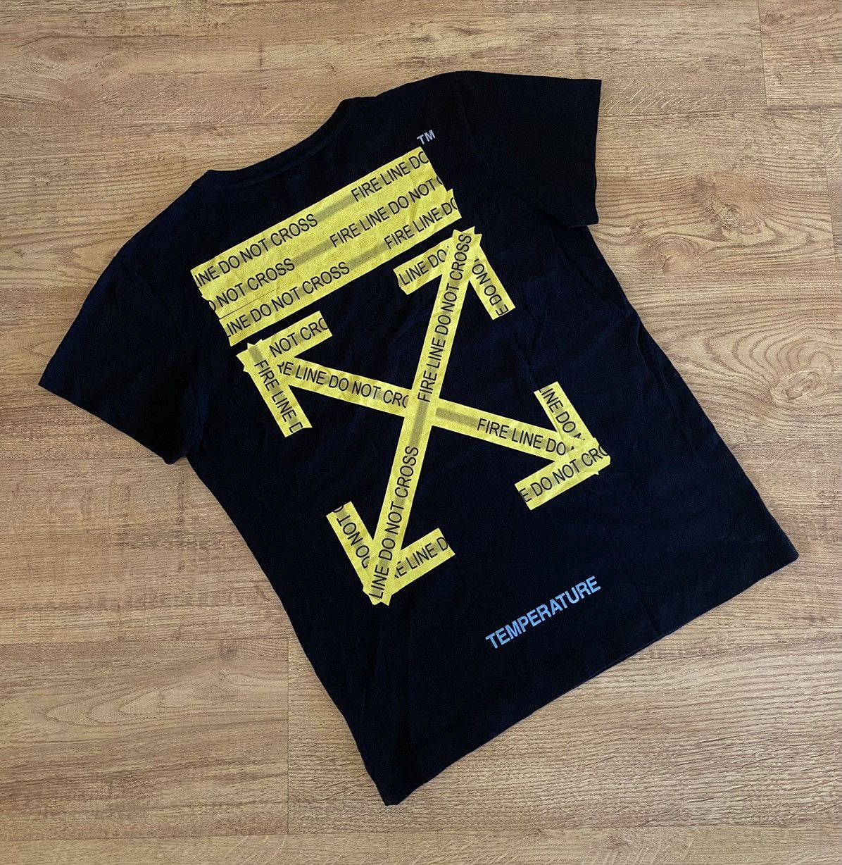 Off White Fire Tape Tee Cotton Black x Streetwear x Rare