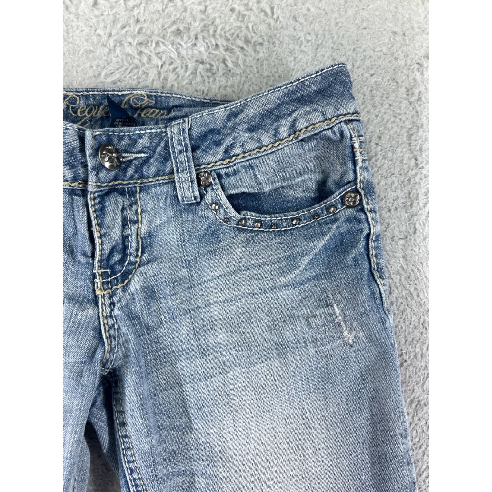 Vintage Request Jeans Womens 7 Blue Denim Bootcut Distressed Embroidered 27x28 Size 28" / US 6 / IT 42 - 6 Thumbnail