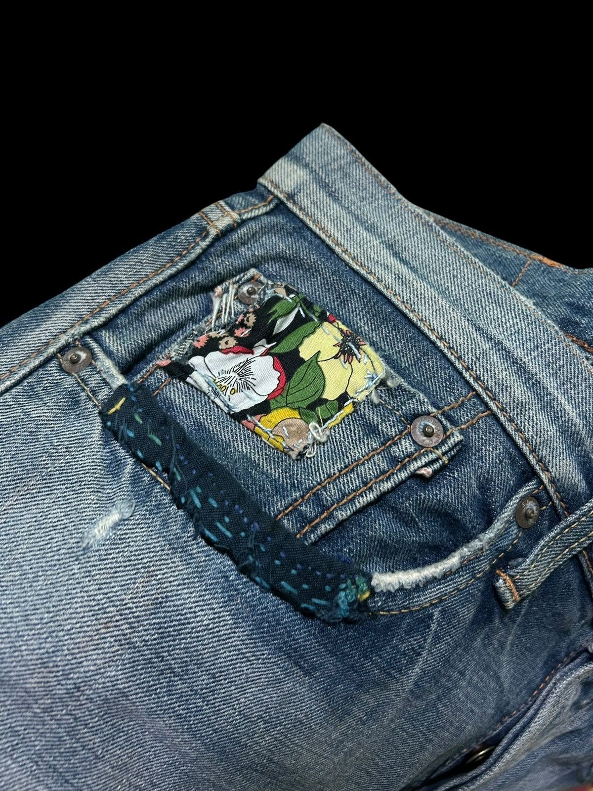 Edwin × Kapital × Vintage 🔥 VINTAGE EDWIN SELVEDGE DISTRESSED CUSTOM MADE DENIM JEANS Size US 34 / EU 50 - 7 Thumbnail